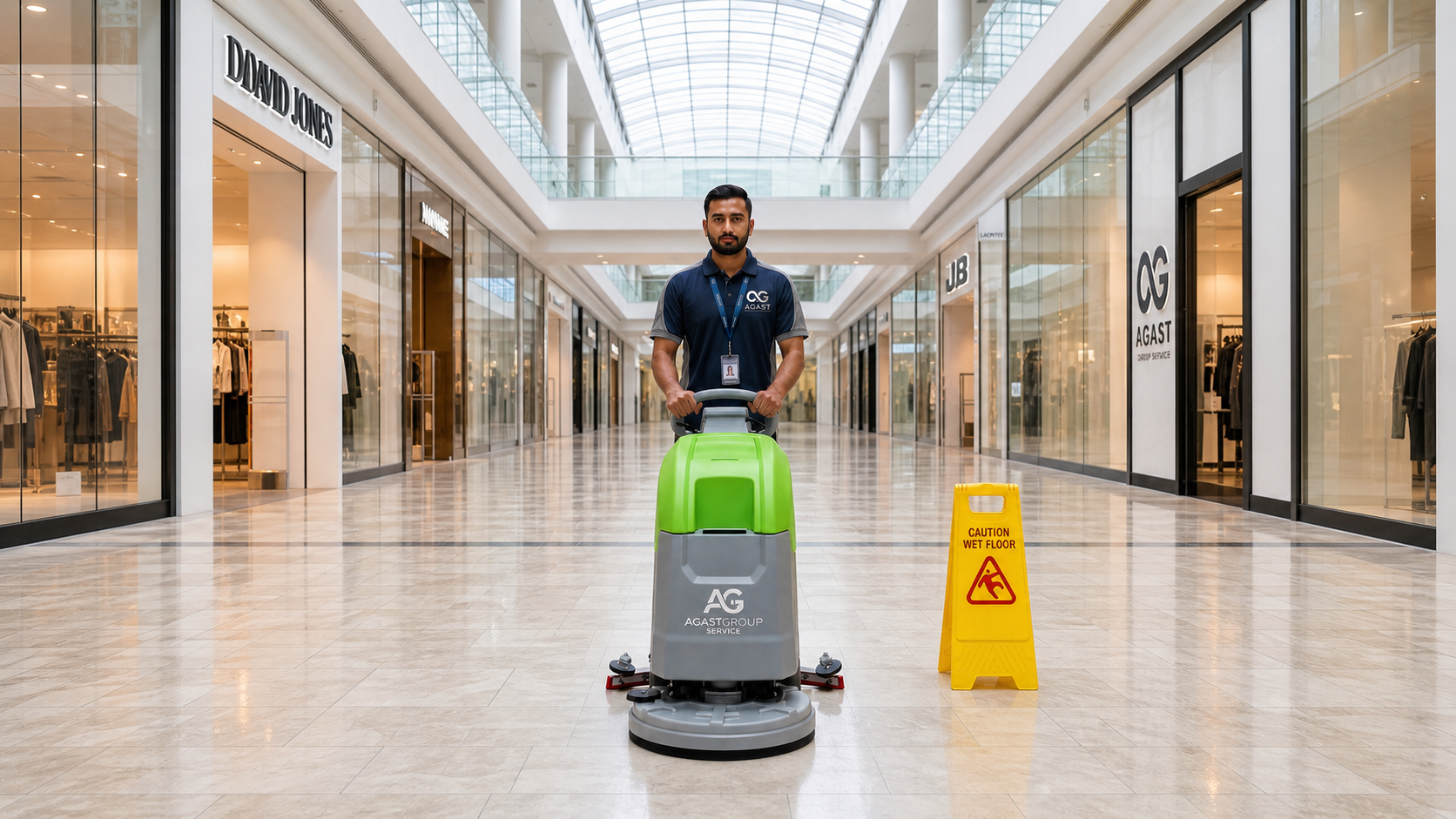 Agast Group cleaner and floor machine in a retail shopping centre